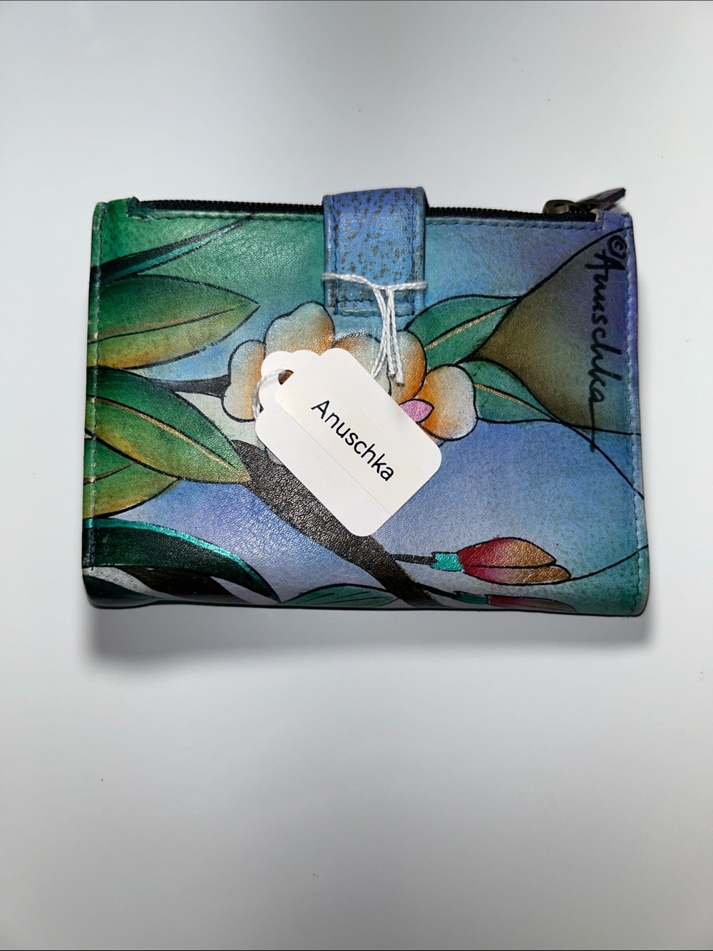 NWT Genuine Leather Hand Painted Peacock Design Anuschka Brand Wallet - Picture 9 of 9